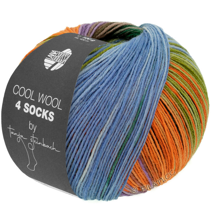Lana Grossa COOL WOOL 4 SOCKS PRINT II | 7791-black green/beige/purple/orange/yellow green/violet blue