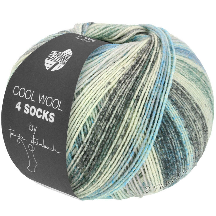 Lana Grossa COOL WOOL 4 SOCKS PRINT | 7751-light gray/medium gray/dark gray/light blue/jeans/green gray