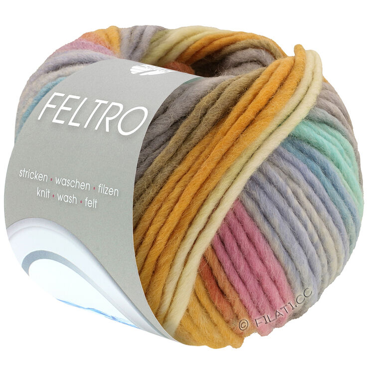 Lana Grossa FELTRO Bosco | 721-vanilla/light gray/yolk yellow/orange/rose/light blue/turquoise/gray beige