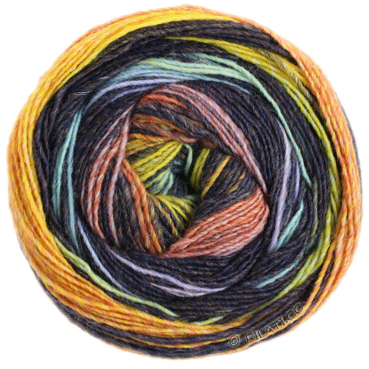 Lana Grossa GOMITOLO BENE | 751-salmon/black brown/yellow/khaki/gray blue