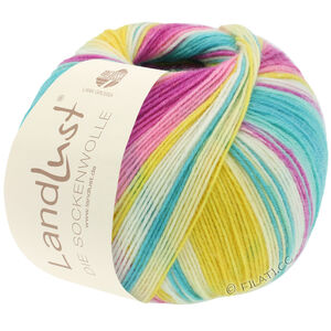 Lana Grossa LANDLUST DIE SOCKENWOLLE | 113-citrus yellow/light petrol/fuchsia/orchid/ecru/agate gray striped