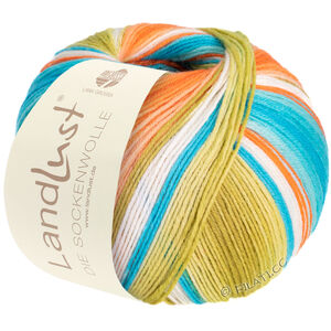 Lana Grossa LANDLUST DIE SOCKENWOLLE | 117-linden green/petrol/ecru/salmon/apricot/turquoise striped