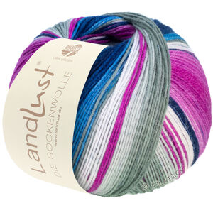 Lana Grossa LANDLUST DIE SOCKENWOLLE | 118-light gray/ecru/fuchsia/blue/jeans/night blue/subtle rose/lilac striped