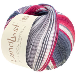 Lana Grossa LANDLUST DIE SOCKENWOLLE | 119-silver gray/medium gray/dark gray/orient red/tomato red/ecru striped
