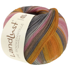 Lana Grossa LANDLUST DIE SOCKENWOLLE | 132-orange/yolk yellow/salmon orange/gray/gray beige/subtle rose/rose/carnation/light gray striped
