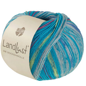 Lana Grossa LANDLUST DIE SOCKENWOLLE | 612-turquoise blue/light gray/blue/light blue/subtle green/Lily pink striped