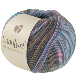 Lana Grossa LANDLUST DIE SOCKENWOLLE | 616-turquoise/gray/subtle blue/rose/khaki beige striped