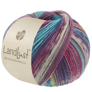 Lana Grossa LANDLUST DIE SOCKENWOLLE | 619-saffron yellow/dark blue/dark gray/light gray/turquoise/blackberry/bordeaux striped