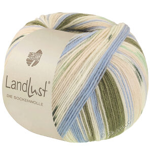 Lana Grossa LANDLUST DIE SOCKENWOLLE | 722-forest green/ecru/sky blue/light beige/jade striped