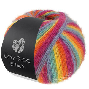 Lana Grossa MEILENWEIT 6-FACH 150g Cosy Socks Multi Stripes | 2201-smoke blue/turquoise/yellow/orange/fuchsia
