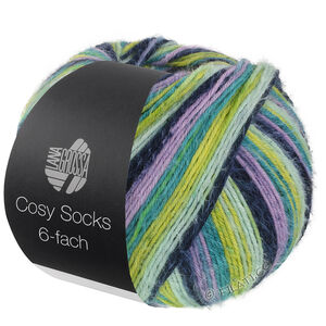 Lana Grossa MEILENWEIT 6-FACH 150g Cosy Socks Multi Stripes | 2202-lavender/black blue/turquoise/pistachio/opal green