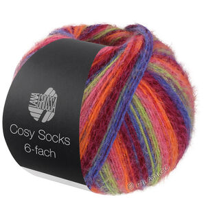 Lana Grossa MEILENWEIT 6-FACH 150g Cosy Socks Multi Stripes | 2205-bordeaux/blue/gray beige/fuchsia/orange