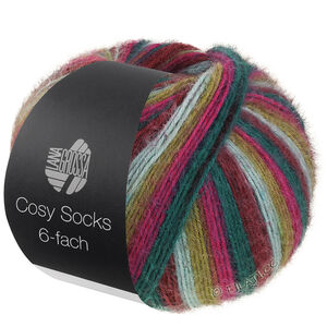 Lana Grossa MEILENWEIT 6-FACH 150g Cosy Socks Multi Stripes | 2206-dark red/mint turquoise/olive green/dark fuchsia/opal green