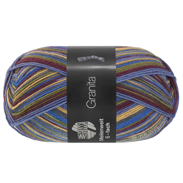 Lana Grossa MEILENWEIT 6-FACH 150g Granita | 9732-blue/dark olive/chocolate brown/jeans blue/linen yellow/dark gray
