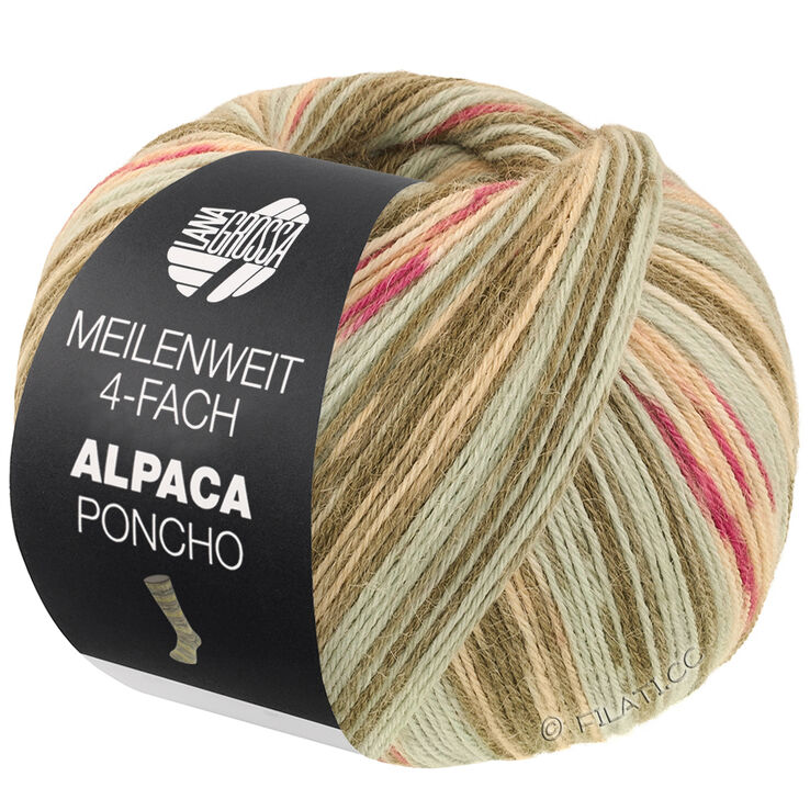 Lana Grossa MEILENWEIT 100g Alpaca Poncho | 2721-gray green/moss green/mint/ecru/rose/fuchsia
