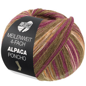 Lana Grossa MEILENWEIT 100g Alpaca Poncho | 2728-moss green/red violet/ecru/orange/brown