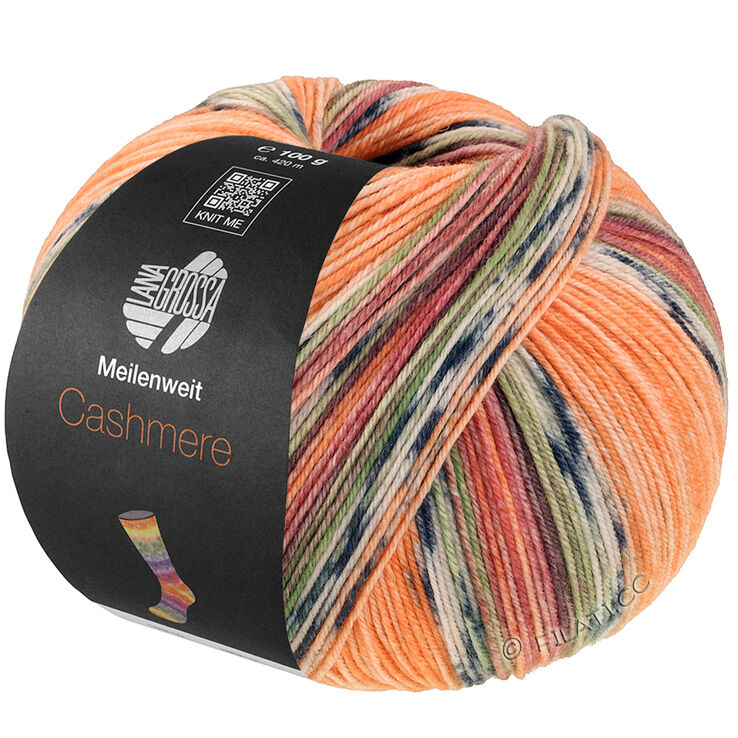 Lana Grossa MEILENWEIT 100g Cashmere Pista | 141-orange/light gray/dark gray/brown orange/light green/heather/blackberry/gray brown striped