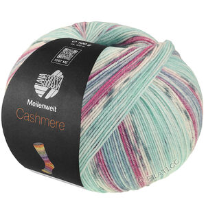 Lana Grossa MEILENWEIT 100g Cashmere Pista | 142-mint/turquoise/white/gray/light blue/fuchsia striped