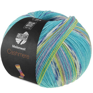 Lana Grossa MEILENWEIT 100g Cashmere Pista | 144-turquoise/white/blue/citrus yellow/violet blue/pistachio striped