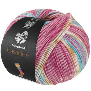 Lana Grossa MEILENWEIT 100g Cashmere Pista | 146-light fuchsia/dark fuchsia/white/ochre/turquoise/light blue striped