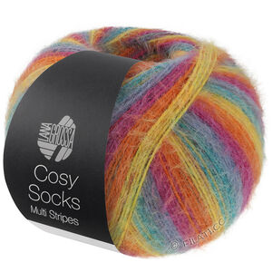 Lana Grossa MEILENWEIT 100g Cosy Socks Multi Stripes | 151-petrol/smoke blue/fuchsia/orange/yellow