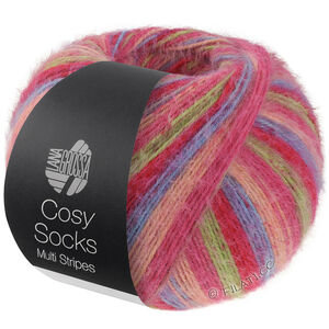 Lana Grossa MEILENWEIT 100g Cosy Socks Multi Stripes | 152-tulip red/violet blue/salmon pink/pink/light gray