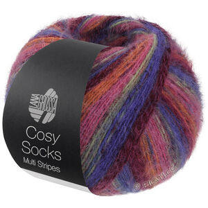 Lana Grossa MEILENWEIT 100g Cosy Socks Multi Stripes | 156-blue violet/wine red/pumpkin/pink/gray green