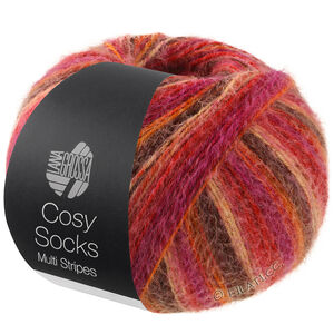 Lana Grossa MEILENWEIT 100g Cosy Socks Multi Stripes | 159-red/fuchsia/orange/dark brown/salmon