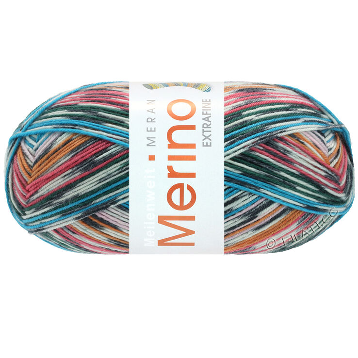 Lana Grossa MEILENWEIT 100g Merino Extrafine Meran | 2581-light gray/anthracite/orange/rose/turquoise/bottle green/raspberry