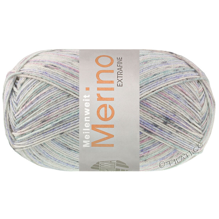 Lana Grossa MEILENWEIT 100g Merino Extrafine Mountain | 7601-blue/lilac/mint/light gray/dark gray striped