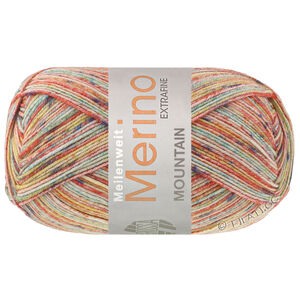 Lana Grossa MEILENWEIT 100g Merino Extrafine Mountain | 7602-red/yellow/turquoise/orange/ecru/dark gray striped