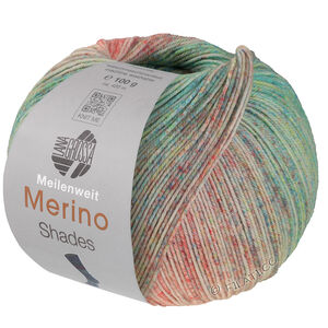 Lana Grossa MEILENWEIT 100g Merino Extrafine Shades | 7229-salmon red/cream/turquoise green/yellow green