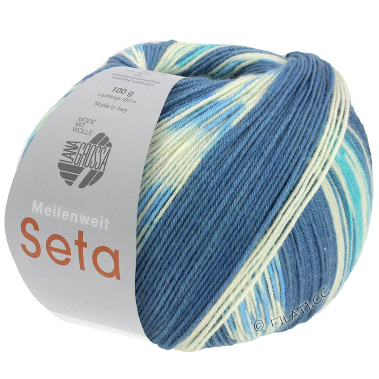 Lana Grossa MEILENWEIT 100g Seta Adriana | 3241-petrol/white/turquoise/gray blue/light blue
