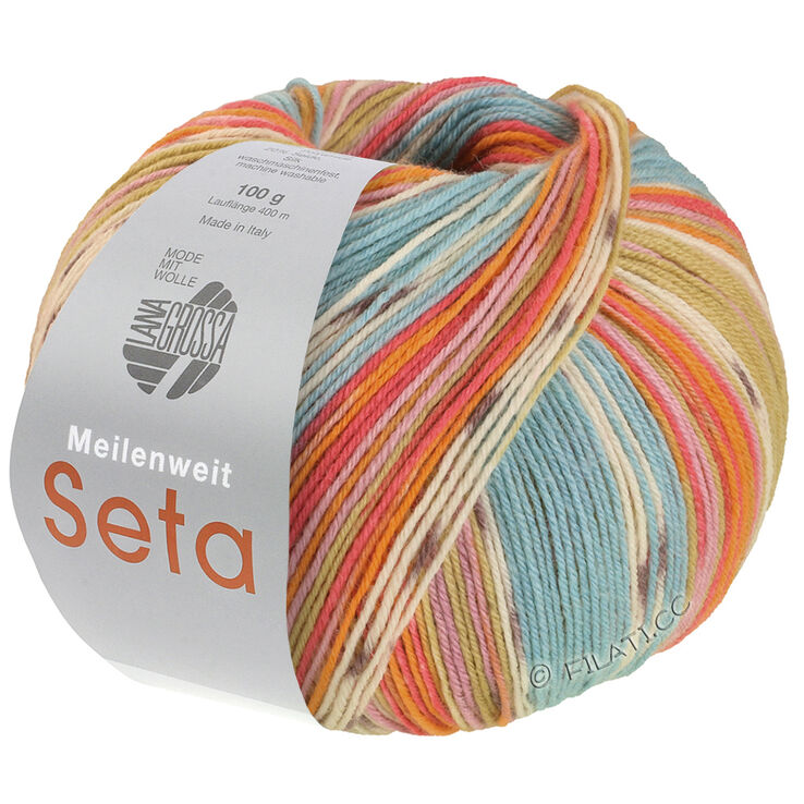 Lana Grossa MEILENWEIT 100g Seta Giappone | 3381-mint turquoise/ecru/mustard/raspberry/lilac/mauve