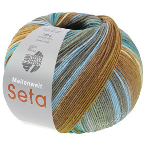 Lana Grossa MEILENWEIT 100g Seta Hokkaido | 3583-turquoise blue/ochre/dark green/sky blue/gray green/brown/ecru