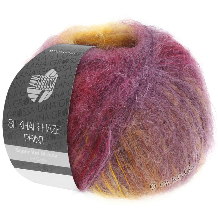 Lana Grossa SILKHAIR HAZE Print | 1201-yellow/khaki/eggplant/berry