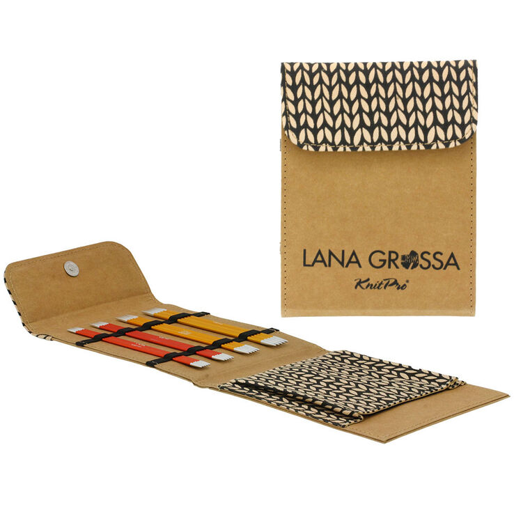 Lana Grossa Double pointed needle set aluminium rainbow 15cm (brown)