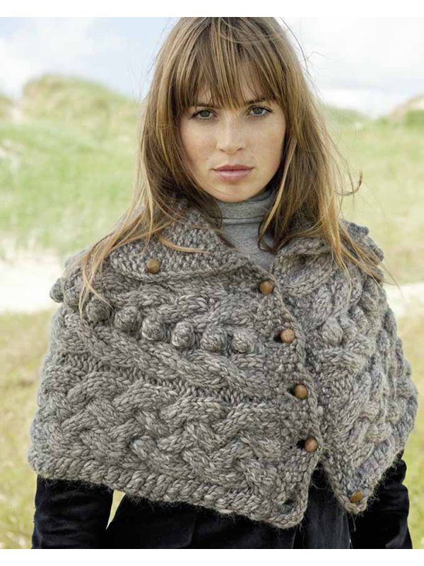 Lana Grossa BUTTONED PONCHO IN CABLE PAT Lei Color