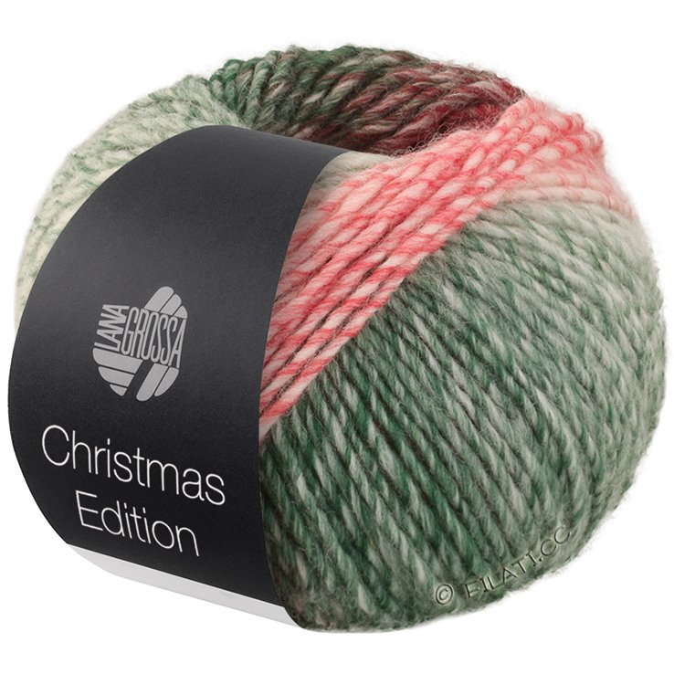 Lana Grossa CHRISTMAS EDITION BIG | 201-blackberry/dark red/red/light red/ecru/white green/dark green/black green striped