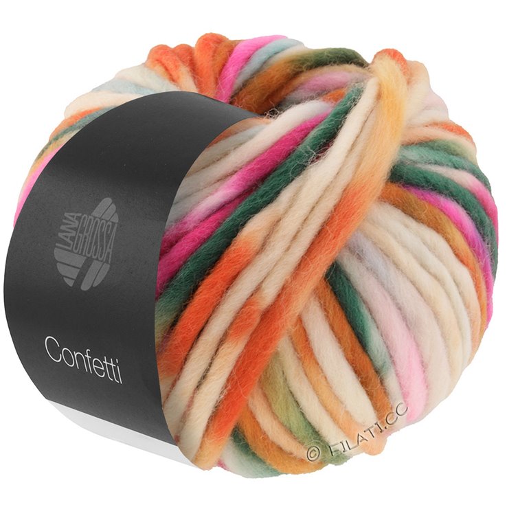 Lana Grossa CONFETTI Print | 18-raw white/peach/mandarin/rose/white green/reseda green