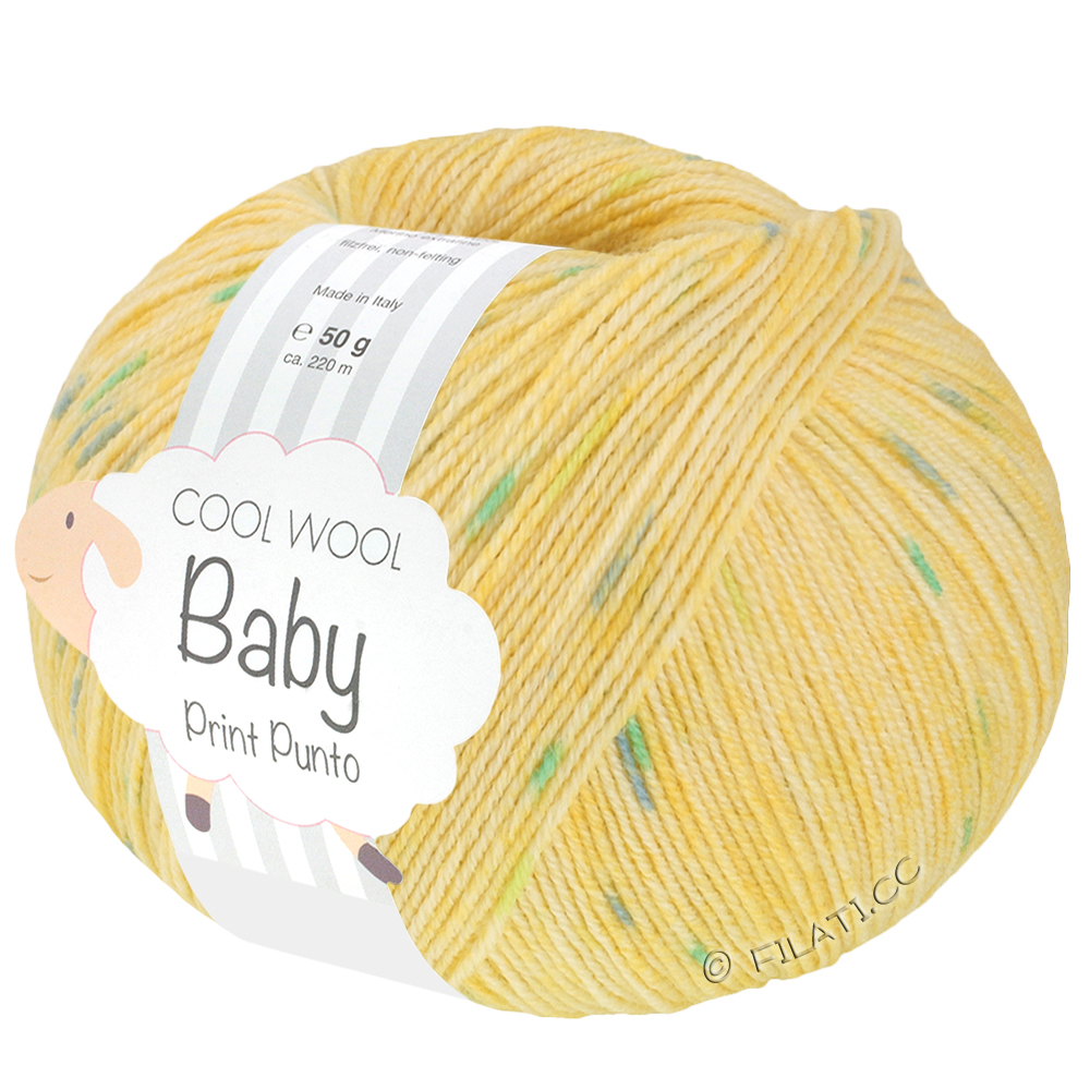 Lana Grossa COOL WOOL Baby Uni/Print 50g | 374-citrus yellow/yellow/turquoise/may green