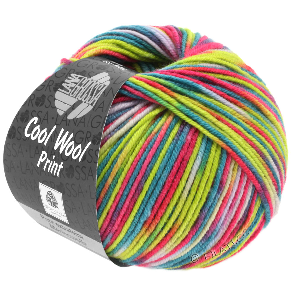 Lana Grossa COOL WOOL  Print | 798-raspberry/yellow green/subtle purple/turquoise/petrol/orange