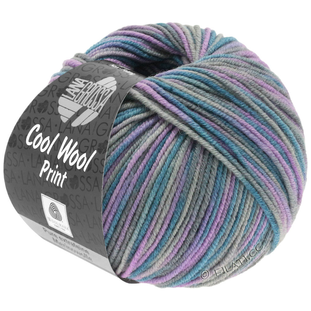 Lana Grossa COOL WOOL  Print | 816-purple/blue turquoise/light gray/medium gray