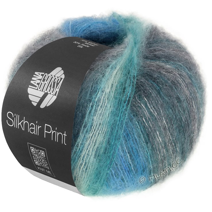 Lana Grossa SILKHAIR PRINT | 437-anthracite/turquoise blue/petrol/white gray
