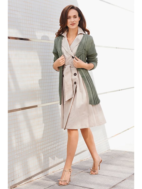 Lana Grossa LONGLINE JACKET IN RIB AND LACE PATTERN Nobile